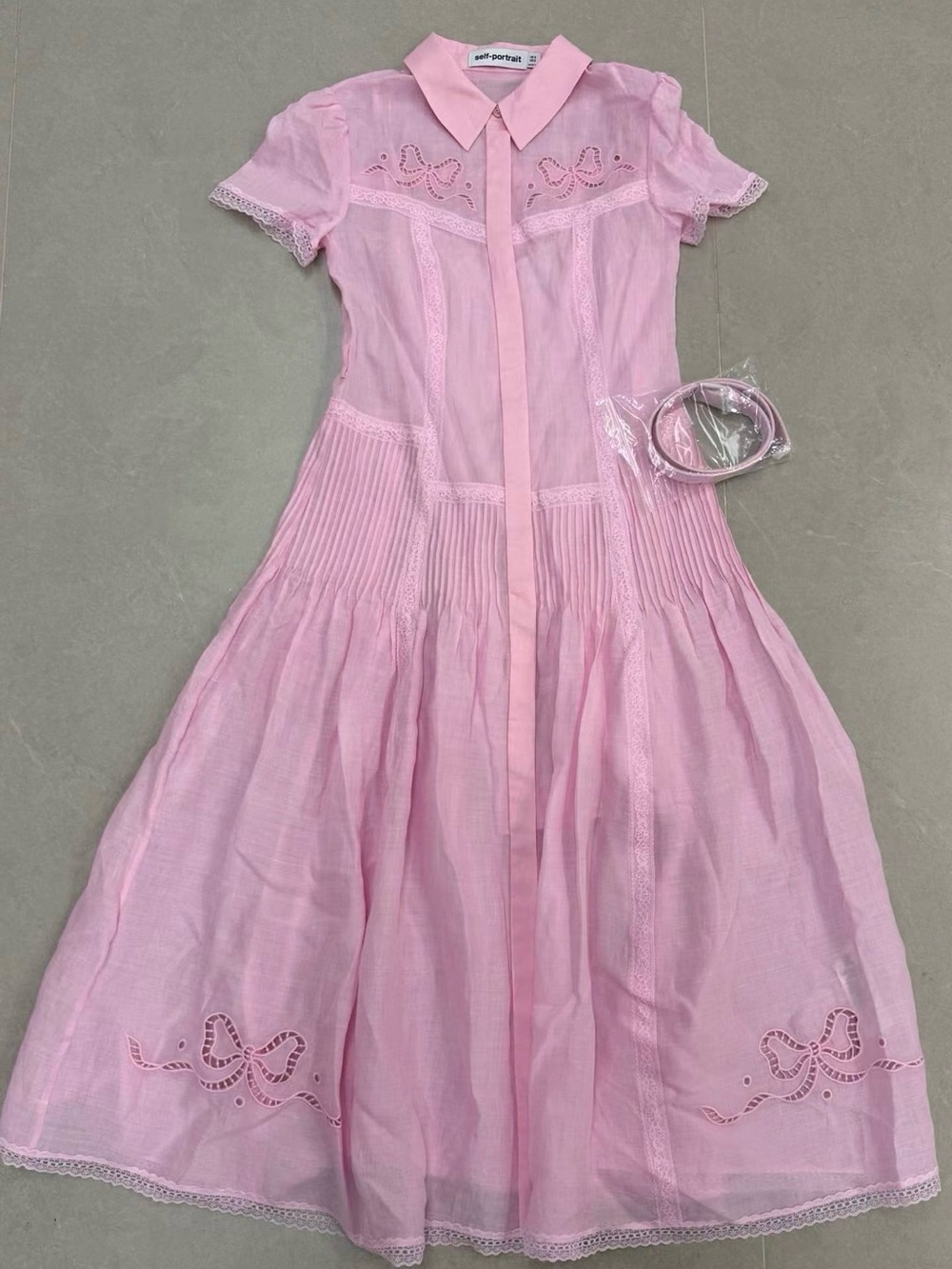 NWOT Self-Portrait PINK EMBROIDERED MIDI DRESS - Picture 7 of 9